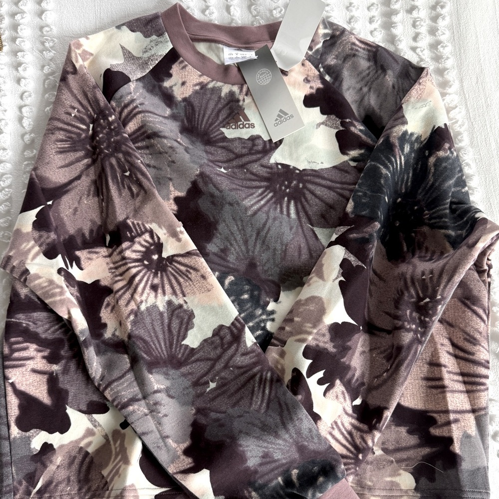 Adidas x Marimekko Floral Print Sweatshirt - Purple and Cream, Gray size Small